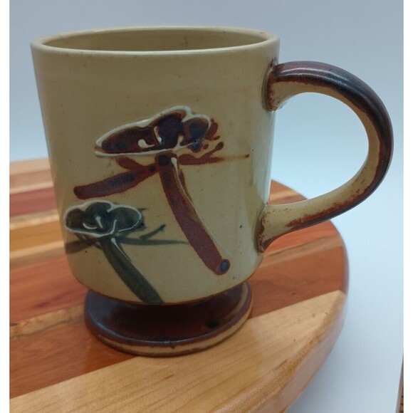 Vintage Stoneware Footed Mug Yellow Brown 70s - Picture 1 of 8